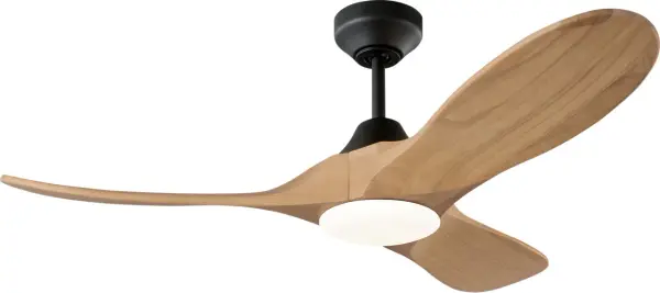 The Maverick Smart 44" combines artisan craftsmanship with modern technology. Hand-carved balsa wood blades and a DC motor deliver beauty and efficiency, while smart controls and damp-rating make it versatile for any room. - alternate view