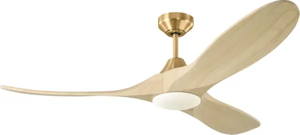 The Maverick Smart 52" combines artisanal craftsmanship with modern technology. Hand-carved balsa wood blades in washed white oak finish paired with burnished brass housing create a refined aesthetic. DC motor ensures quiet, energy-efficient operation.