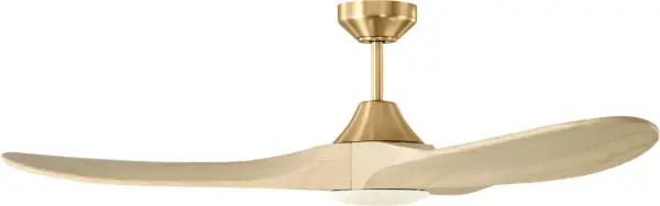 The Maverick Smart 52" combines artisanal craftsmanship with modern technology. Hand-carved balsa wood blades in washed white oak finish paired with burnished brass housing create a refined aesthetic. DC motor ensures quiet, energy-efficient operation. - alternate view
