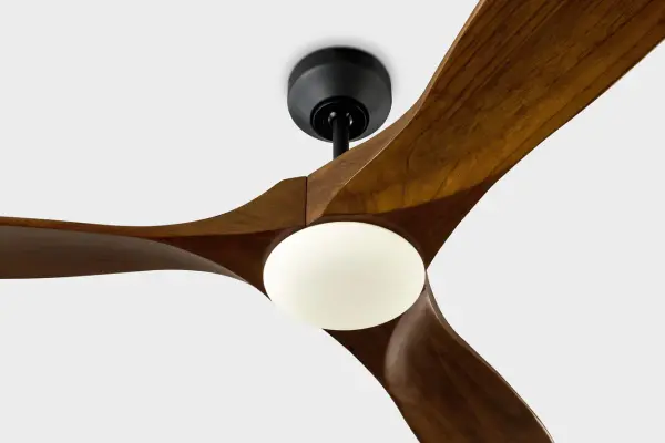 The Maverick Smart 52" combines stunning hand-carved balsa wood blades with intelligent DC motor technology. Damp-rated for versatility, it delivers whisper-quiet operation and impressive energy efficiency while complementing any modern or organic design aesthetic. - alternate view