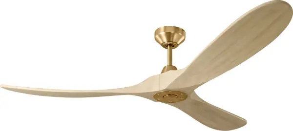 The Maverick Smart 60" combines sophisticated design with cutting-edge technology. Its gracefully curved washed white oak blades and burnished brass housing create a striking focal point while delivering efficient airflow and seamless smart home integration.