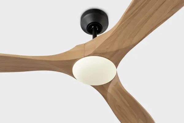 The Maverick Smart 60" combines hand-carved balsa wood blades with smart technology and energy-efficient DC motor. Damp-rated for indoor and outdoor use, it features integrated LED lighting and whisper-quiet operation. - alternate view