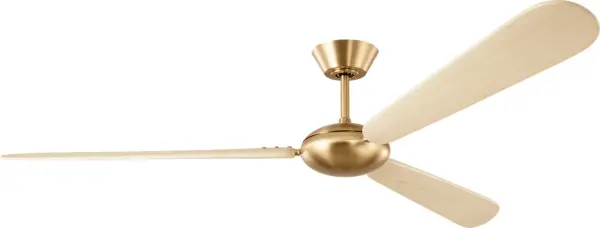 Peter Bristol's Pod Smart Fan combines minimalist design with modern functionality. The 64" span and three-blade configuration deliver efficient airflow, while the burnished brass finish and washed white oak blades add warmth to contemporary spaces.