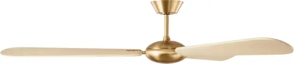 Peter Bristol's Pod Smart Fan combines minimalist design with modern functionality. The 64" span and three-blade configuration deliver efficient airflow, while the burnished brass finish and washed white oak blades add warmth to contemporary spaces. - alternate view