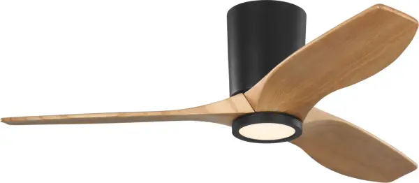 The Seyra Smart 44" combines clean modern design with practical functionality, ideal for rooms with lower ceilings. Its three-blade profile with natural honey wood accents adds warmth to the minimalist black finish.
