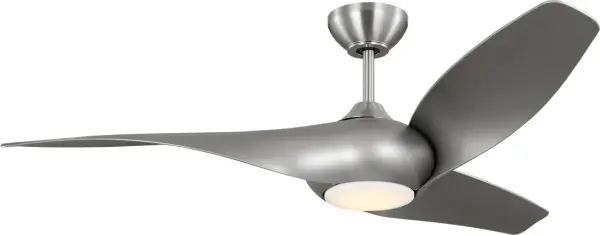 The Topan Smart 52" fan by Sean Lavin features three gracefully twisted blades creating a dynamic pinwheel effect. App-controlled with integrated LED lighting and damp-rated for versatile indoor/outdoor use.