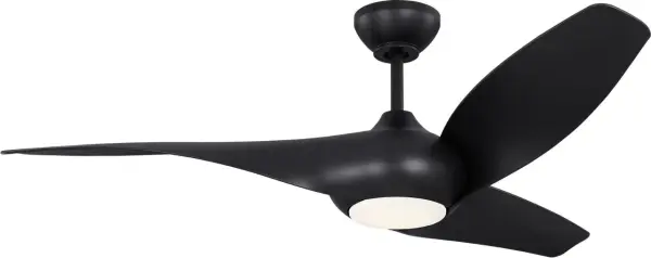 The Topan Smart 52" fan by Sean Lavin features three gracefully twisted blades creating a dynamic pinwheel effect. App-controlled with integrated LED lighting and damp-rated for versatile indoor/outdoor use.