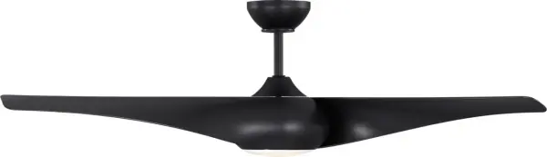 The Topan Smart 52" fan by Sean Lavin features three gracefully twisted blades creating a dynamic pinwheel effect. App-controlled with integrated LED lighting and damp-rated for versatile indoor/outdoor use. - alternate view