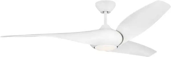 The Topan Smart 60" fan by Sean Lavin features three gracefully twisted blades creating a dynamic pinwheel effect. App-controlled with integrated LED lighting and damp-rated for versatile indoor/outdoor use.
