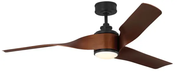 The Touro Smart 60" combines aviation-inspired aesthetics with modern smart technology. Its distinctive cylindrical housing and twisted blade design create a striking horizontal profile, while app control and damp rating make it versatile for any space. - alternate view