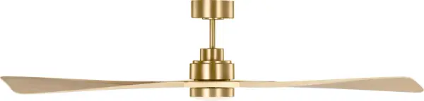 The Trillium Smart 60" combines contemporary technology with timeless design. Its burnished brass finish and washed white oak blades create a sophisticated focal point while delivering efficient airflow and smart home integration. - alternate view