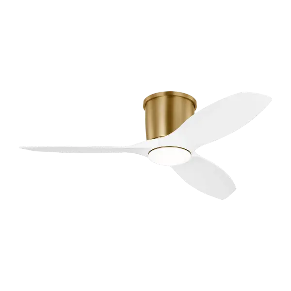 The Titus 44" Hugger combines contemporary style with practical functionality. Its flush-mount design makes it ideal for rooms with lower ceilings, while the integrated LED light kit and satin brass finish add warmth and sophistication. - alternate view