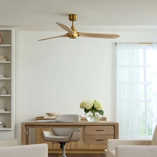 Valiant Smart 60" Ceiling Fan in Burnished Brass with Washed White Oak Blades - Image 5