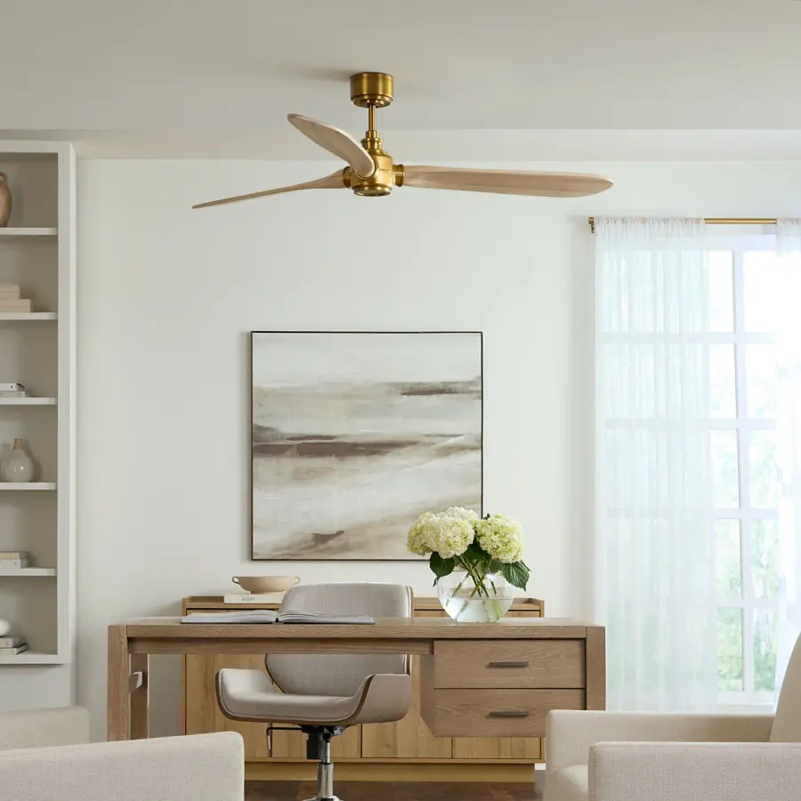 Valiant Smart 60" Ceiling Fan in Burnished Brass with Washed White Oak Blades - Image 6