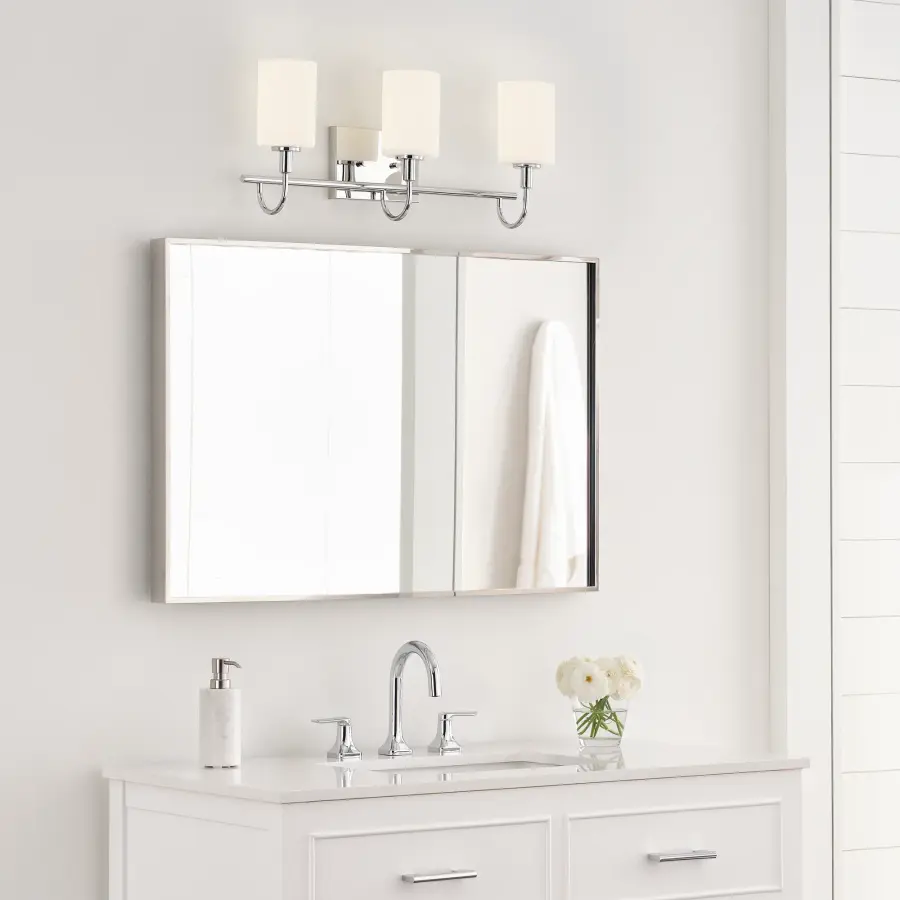 Sleek Chrome Bath Sconce with Classic Three-Light Design - Image 3