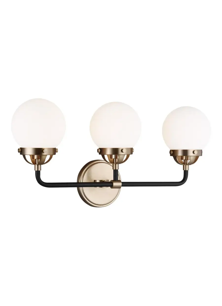 Cafe Three Light Vanity Fixture in Satin Brass