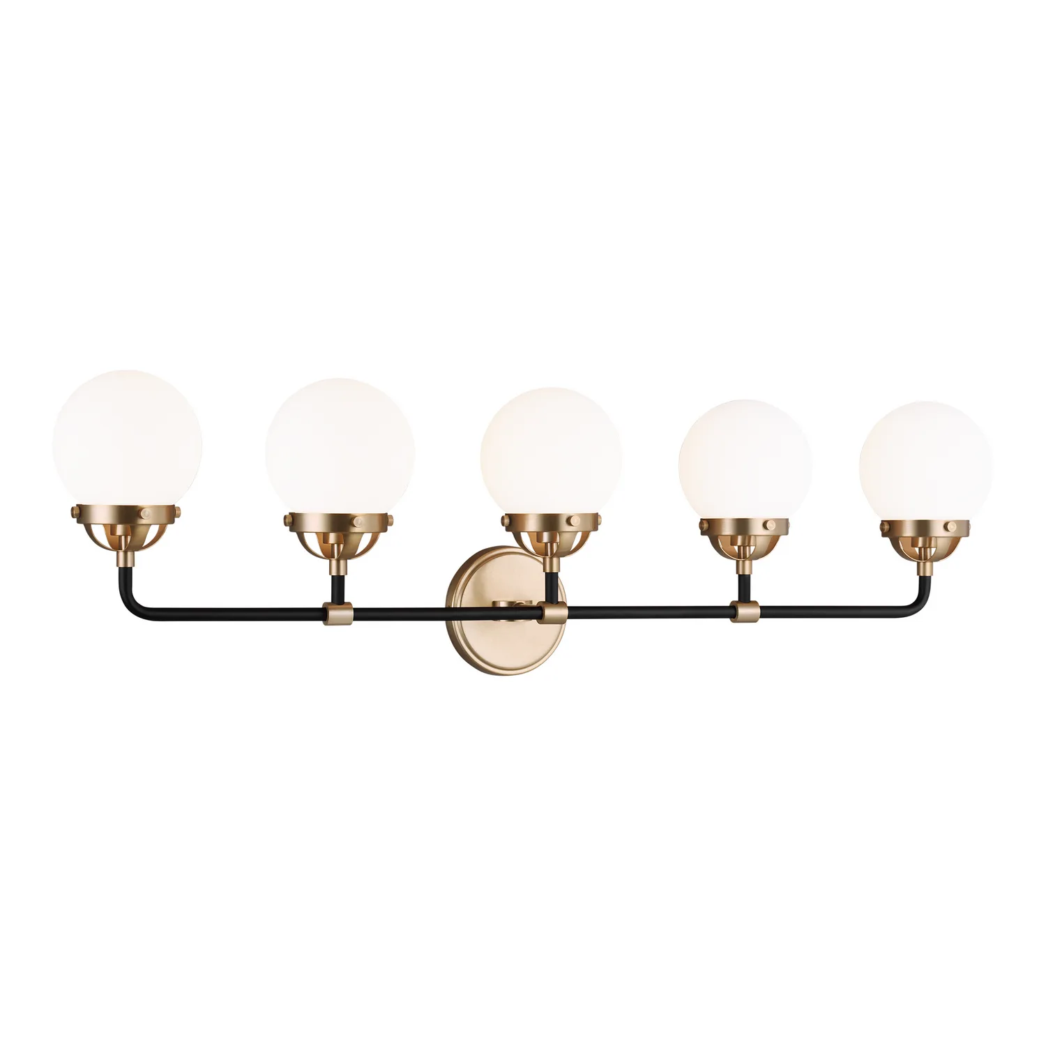 Cafe Five Light Vanity Fixture in Satin Brass
