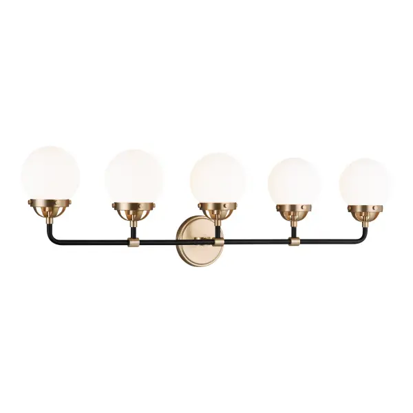 Cafe Five Light Vanity Fixture in Satin Brass