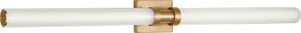 The Kiel 48" Bath Light combines warm satin brass finish with clean lines for a sophisticated vanity solution. Its generous width provides excellent illumination for double vanities while adding a touch of luxury to any bathroom.