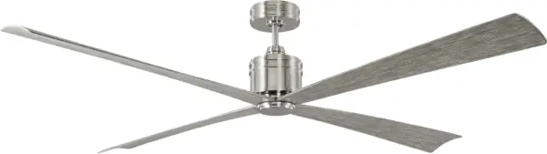 The Launceton 72" ceiling fan combines brushed steel with weathered oak blades for a sophisticated transitional look. Ideal for large spaces, it delivers powerful airflow while the integrated light provides ambient illumination.
