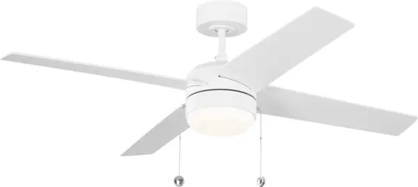 The Loni 52" ceiling fan combines clean modern design with straightforward pull chain operation. Its integrated LED light provides energy-efficient illumination while the matte white finish complements contemporary interiors.