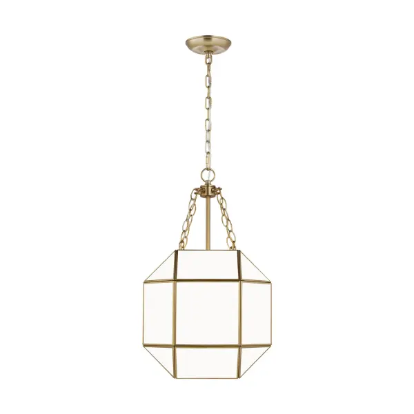 Suzanne Kasler's Morrison lantern combines classic lantern form with contemporary cube geometry. The satin brass finish and smooth white glass create a refined, versatile aesthetic suitable for traditional and modern interiors alike.