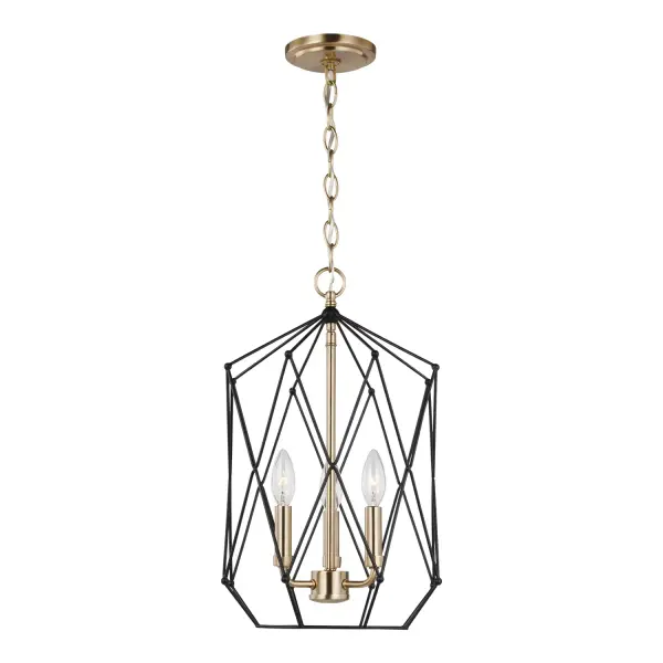 Zarra Three Light Lantern in Satin Brass