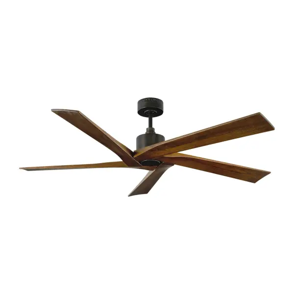 The Aspen 56" ceiling fan by Sean Lavin combines minimalist design with powerful performance, delivering 7,228 CFM airflow. Its aged pewter finish and dark walnut blades create a sophisticated look that works in both residential and commercial settings.