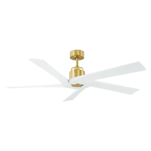 The Aspen 56" ceiling fan by Sean Lavin combines minimalist design with powerful performance. Its burnished brass finish and matte white blades create a sophisticated look, while delivering 7,228 CFM airflow at just 20 watts.