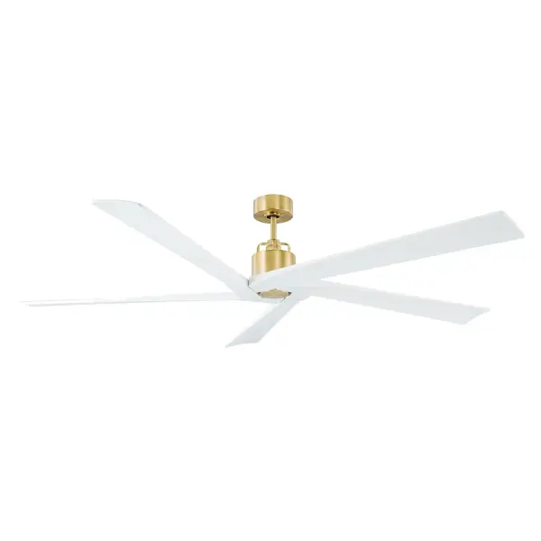 The Aspen 70" delivers impressive performance with 7270 CFM airflow and industry-leading 196 CFM/W efficiency. Its sleek minimalist design in burnished brass with matte white blades suits contemporary spaces requiring substantial air circulation.