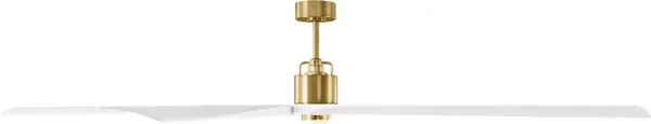 The Aspen 84" ceiling fan delivers substantial airflow for large rooms while maintaining a sleek, contemporary aesthetic. Its curved blade design and burnished brass finish create an elegant focal point.