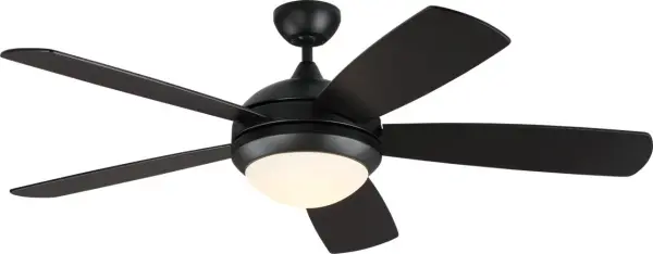 The Discus Smart combines modern design with smart technology in a 52-inch ceiling fan. Features integrated LED lighting and app control in a sophisticated Midnight Black finish, perfect for contemporary spaces.