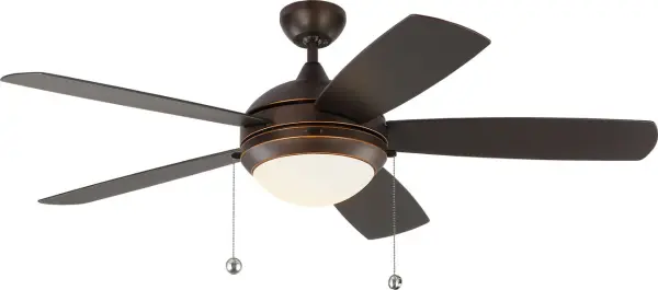 The Discus Outdoor 52" combines contemporary design with practical outdoor functionality. Its Roman Bronze finish and integrated LED light kit make it ideal for covered patios and porches.