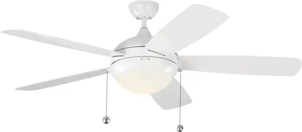 The Discus Outdoor 52" combines contemporary design with practical outdoor functionality. Its clean white finish and integrated LED light kit make it ideal for covered patios and porches.