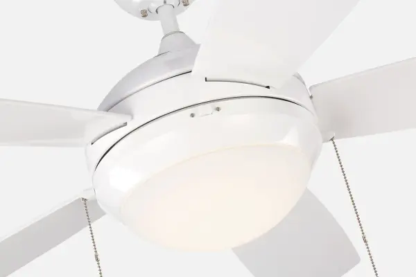 The Discus Outdoor 52" combines contemporary design with practical outdoor functionality. Its clean white finish and integrated LED light kit make it ideal for covered patios and porches. - alternate view