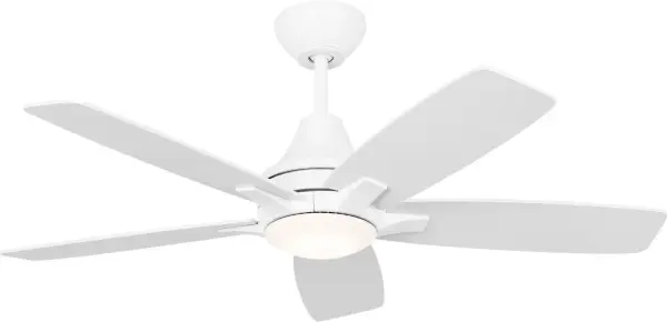 The Lowden 44" combines modern aesthetics with practical functionality, featuring a clean matte white finish and integrated LED lighting. Ideal for medium-sized rooms seeking efficient air circulation with contemporary style. - alternate view