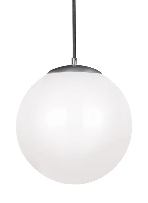 A classic 14-inch globe pendant that's been refined over 50 years. The satin aluminum finish and smooth white glass create soft, diffused light perfect for dining areas and entryways. Adjustable cord and damp rating add versatility.