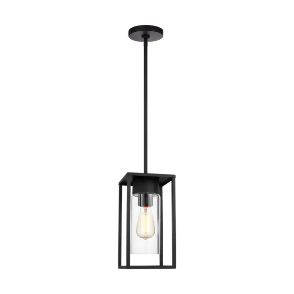 The Vado outdoor pendant combines timeless early electric era design with modern durability. Its clear glass inlay and sleek black aluminum construction deliver both aesthetic appeal and complete weather resistance for any outdoor space.