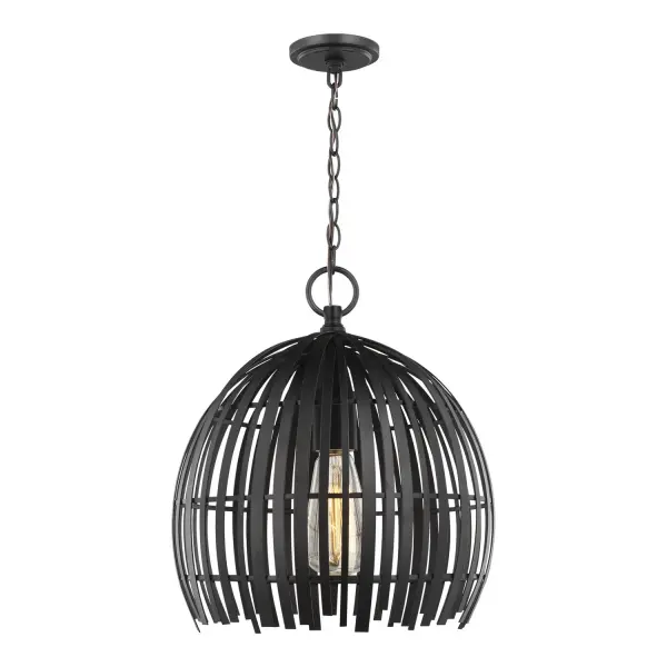 The Hanalei pendant delivers clean-lined modern style in a compact 11.5-inch profile. Its midnight black steel construction and single-light design make it ideal for layered lighting schemes or standalone accent pieces.