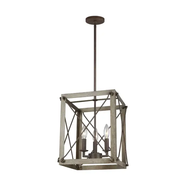 Thornwood Three Light Hall Foyer Pendant in Washed Pine