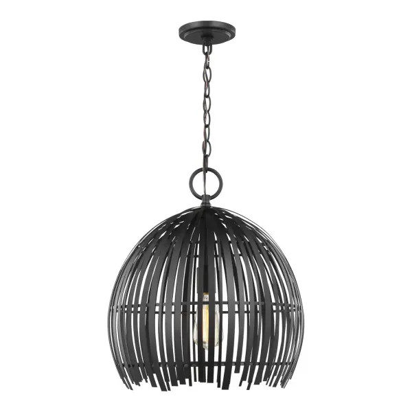 The Hanalei pendant delivers modern sophistication with its clean-lined steel construction and rich midnight black finish. At 16 inches wide, it's perfectly scaled for dining tables and kitchen islands while making a statement in entryways.