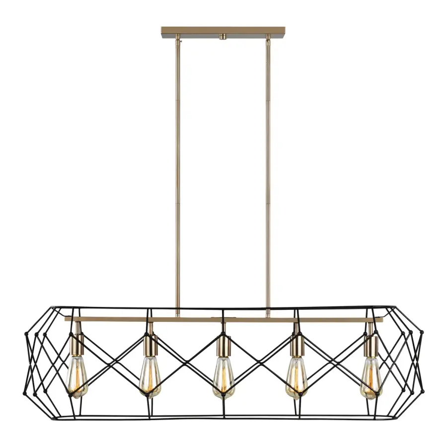 Zarra Five Light Linear Chandelier in Satin Brass