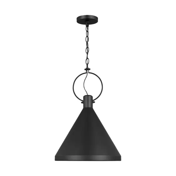 Suzanne Kasler's Lyon pendant combines sleek midnight black steel with energy-saving LED technology. Its compact 14.25-inch profile makes it ideal for kitchen islands, entryways, or clustered installations.