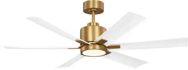 The Flera Smart 52" combines contemporary style with advanced functionality. App-controlled with 6-speed settings and integrated LED lighting, it delivers both cooling comfort and ambient illumination in a refined brass finish.