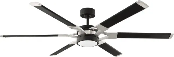 The Loft 62" ceiling fan combines contemporary styling with practical functionality. Its midnight black finish and brushed steel accents create a sophisticated look, while the integrated LED light kit provides energy-efficient illumination. - alternate view