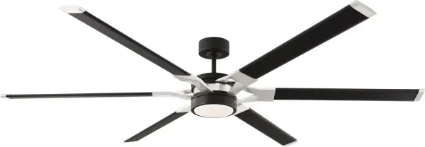 The Loft 72" ceiling fan combines industrial-modern aesthetics with powerful airflow for large rooms. Its midnight black finish and brushed steel accents create a bold statement, while integrated LED lighting provides energy-efficient illumination. - alternate view