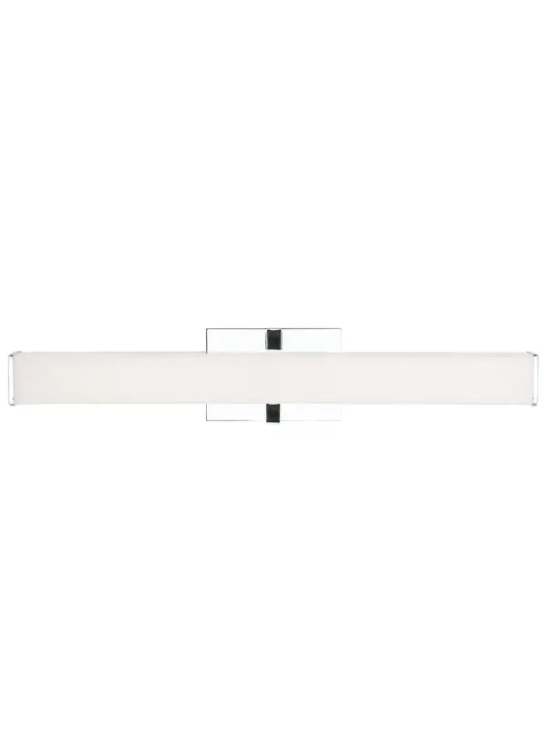 The Ellis 24" bath light combines clean contemporary design with practical functionality. Its three-sided light distribution provides excellent vanity illumination, while die-cast metal end-caps add sophisticated detail. Dimmable LED technology and dual mounting orientation make it highly adaptable.