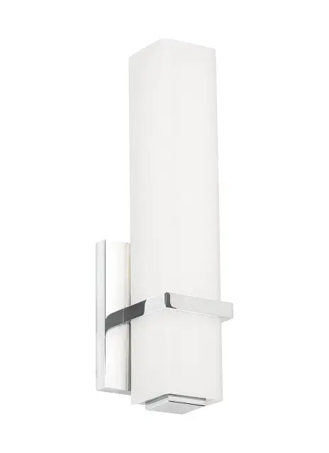 The Milan LED bath sconce by Sean Lavin delivers modern sophistication with its rectilinear form and enhanced crystalline glass shade. The discreet metal band adds refined detail while integrated LED technology provides energy-efficient illumination.