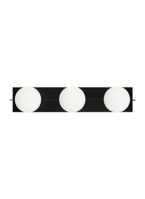 Designer Sean Lavin's Orbel bath light brings Mid-Century modern art to functional lighting with three frosted glass spheres on a sleek rectangular base. The geometric contrast and matte black finish create sophisticated visual interest.