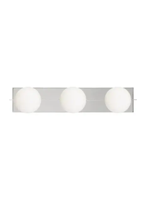 The Orbel 3-Light Bath Light brings Sean Lavin's Mid-Century modern vision to life with three stacked frosted glass spheres on a sleek rectangular base. The polished nickel finish adds timeless elegance while integrated LED technology provides energy-efficient, dimmable illumination perfect for vanity lighting.